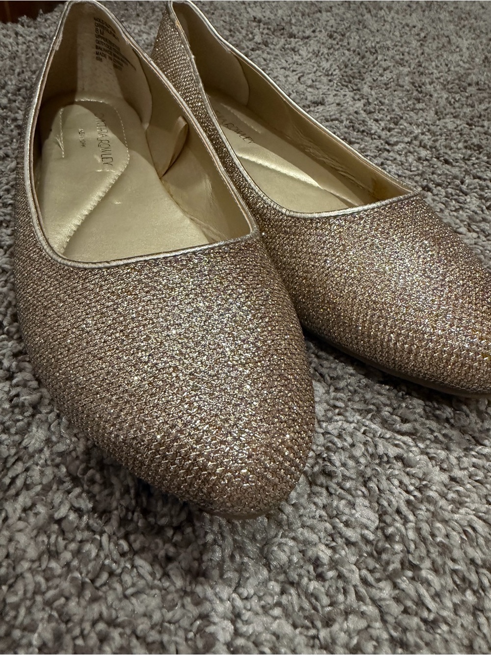 Cynthia Rowley Glitter Pointed-Toe Flats in Rose Gold